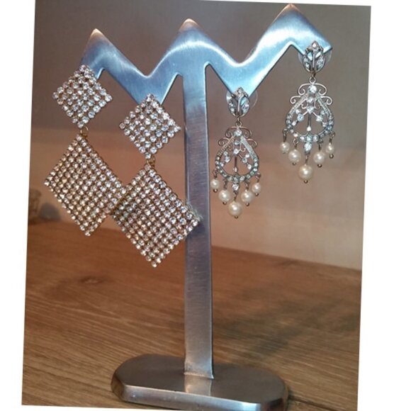 Curated Bundle 2 Long Dazzling Cocktail Formal Evening Dangle Drop Earrings. - Picture 6 of 6